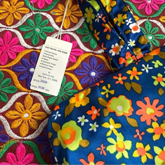 Vintage 60's Celebrity Satin Floral Retro Weekend Toiletry Travel Kit with Jars - Picture 11 of 11